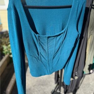 Teal Long Sleeve Corset crop top